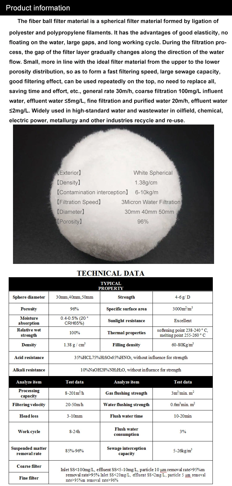 Induetrial Water Filtration Pool 700g Filter Balls Fiber Ball Filter Media